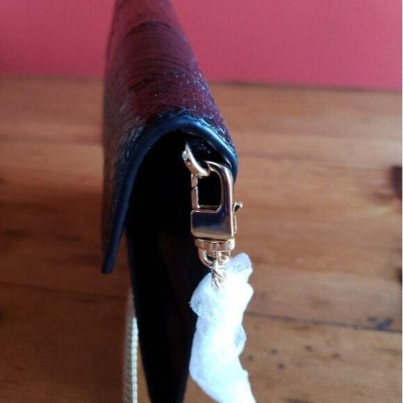 Michael Kors Snakeskin Leather Envelope Clutch Shoulder Crossbody Handbag Black - Picture 7 of 8